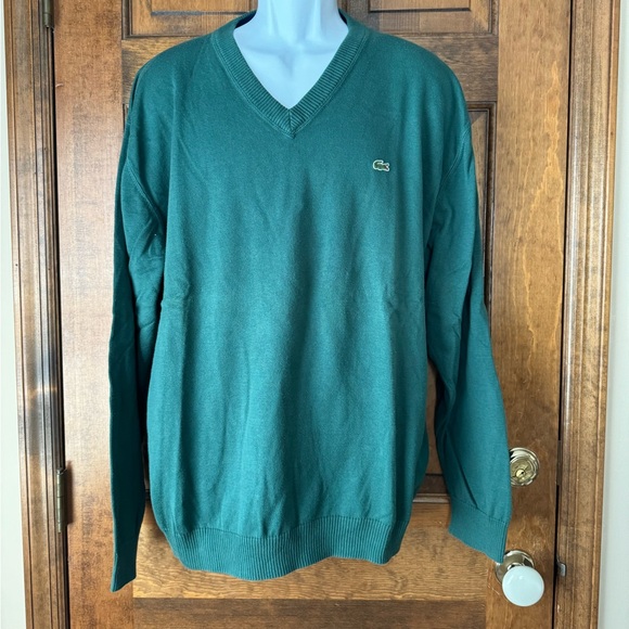 Lacoste Other - Lacoste Dark Green V-Neck Cotton Sweater Size 8